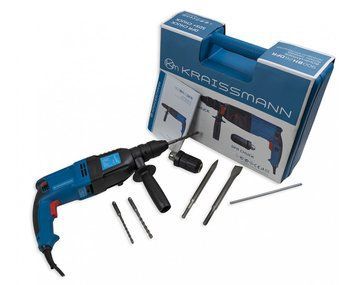 Перфоратор KRAISSMANN 900 BH 26 DFR - багатофункціональний інструмент, призначений для різання отворів в матеріалах різної щільності, таких як: бетон, камінь, цегла, дерево, сталь, кераміка. Це легкий і простий у використанні інструмент, напівпрофесійний. 900760 фото